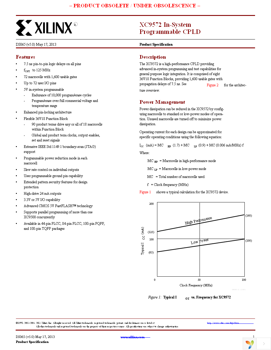 XC9572-7PQ100C Page 1