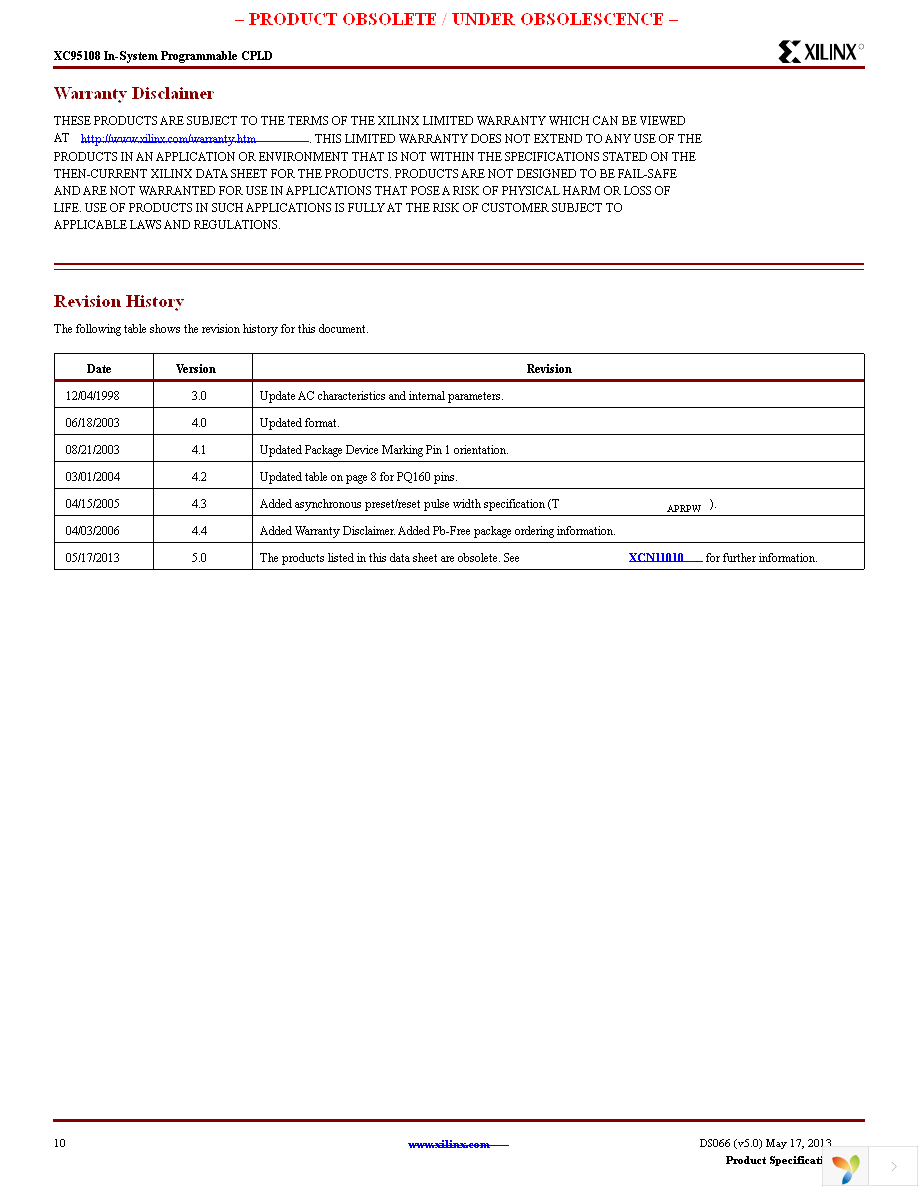 XC95108-15PQ100I Page 10