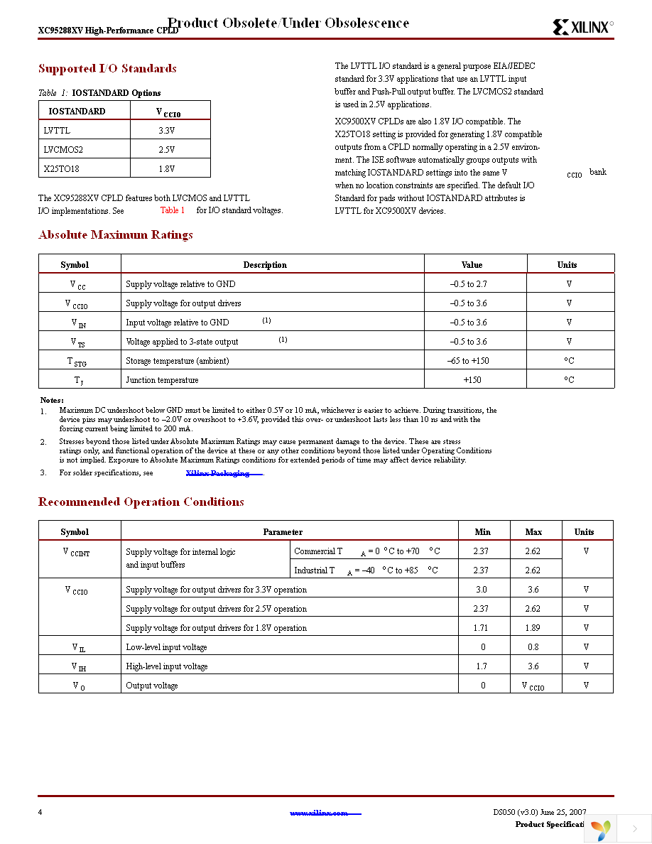 XC95288XV-10CS280C Page 4