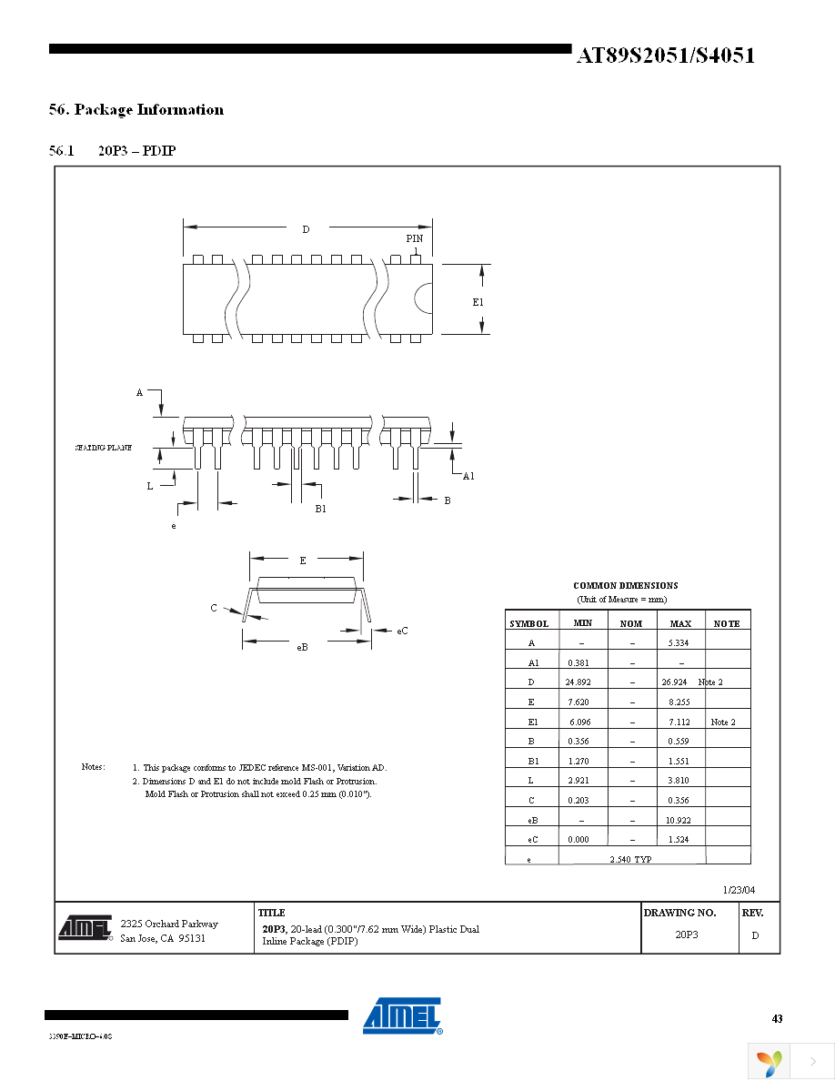 AT89S4051-24SU Page 43