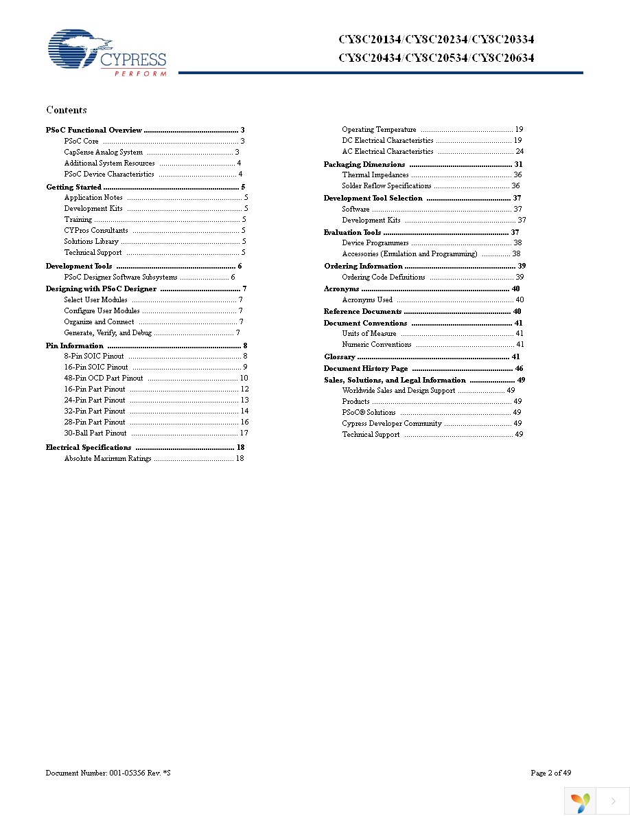 CY8C20434-12LQXI Page 2