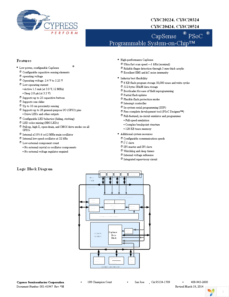 CY8C20424-12LQXI Page 1