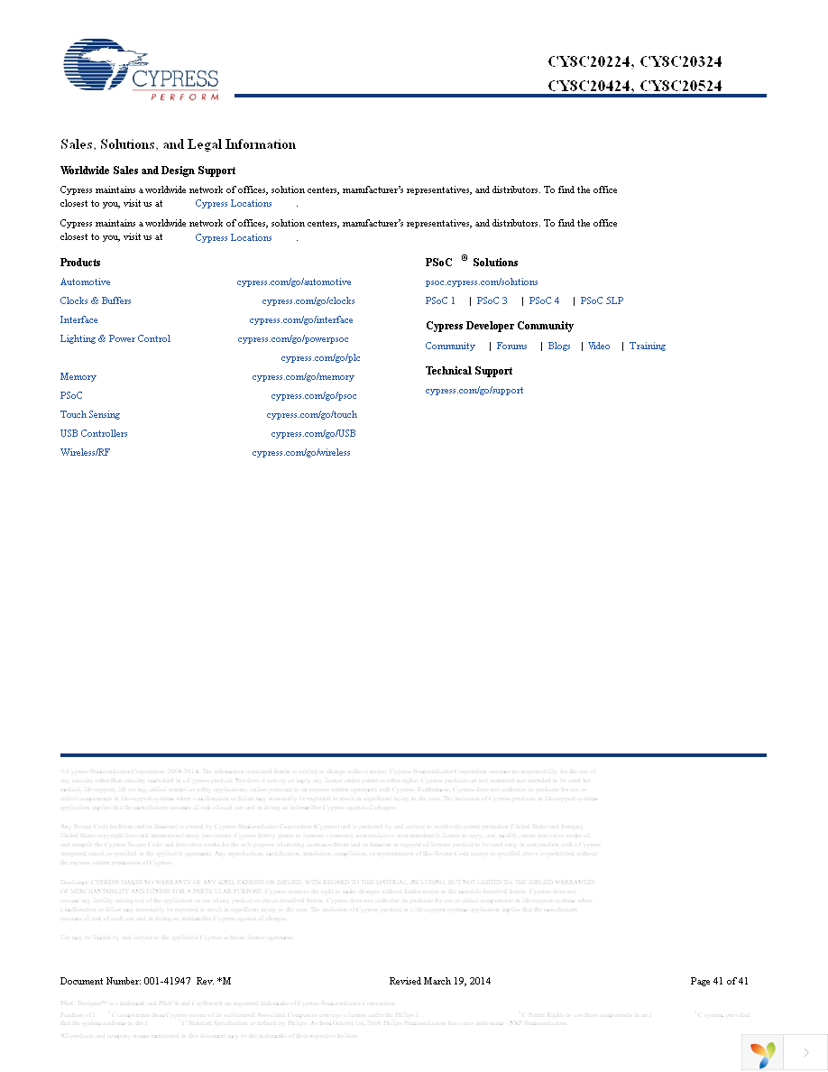 CY8C20424-12LQXI Page 41