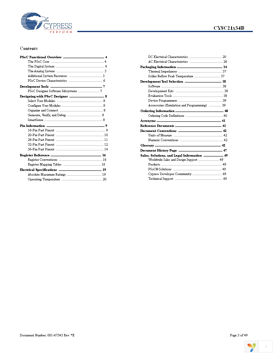 CY8C21334B-24PVXI Page 3