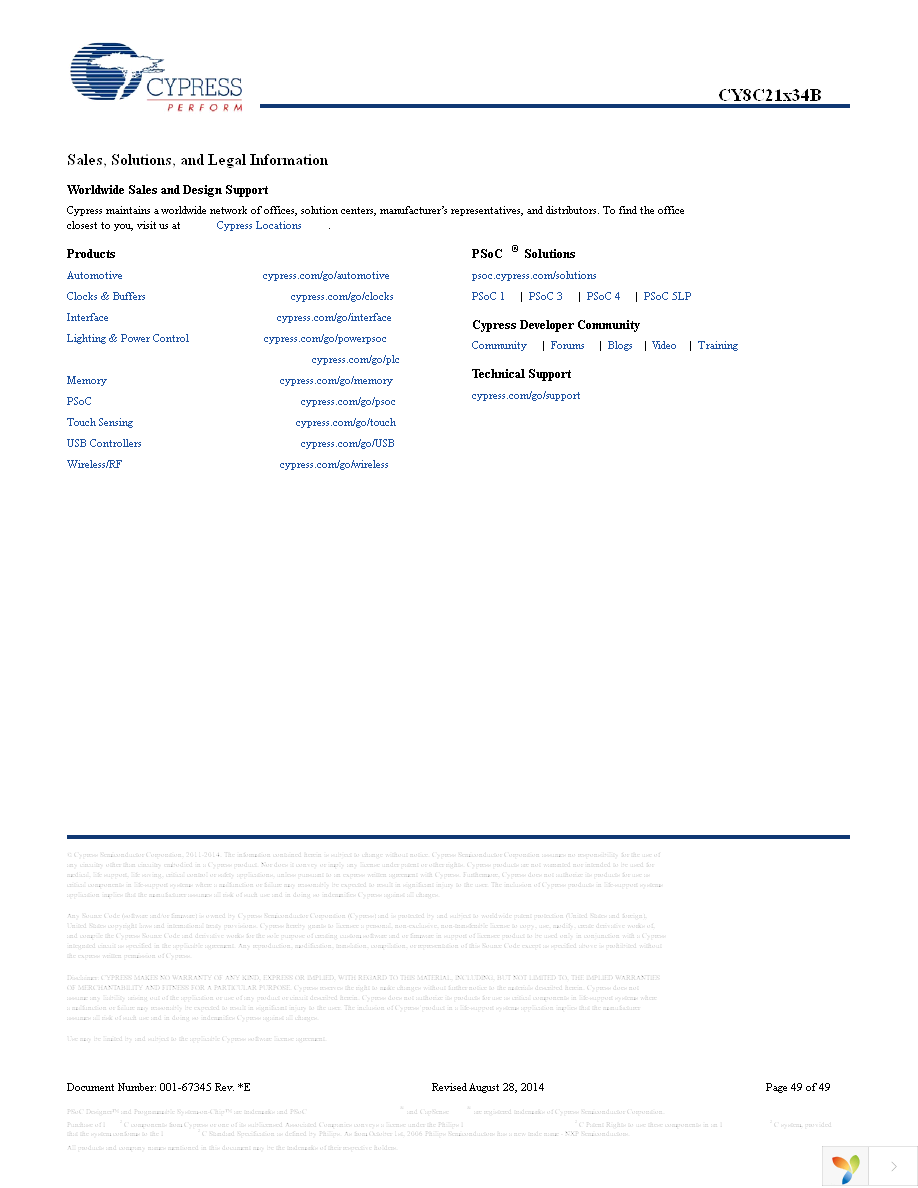 CY8C21334B-24PVXI Page 49