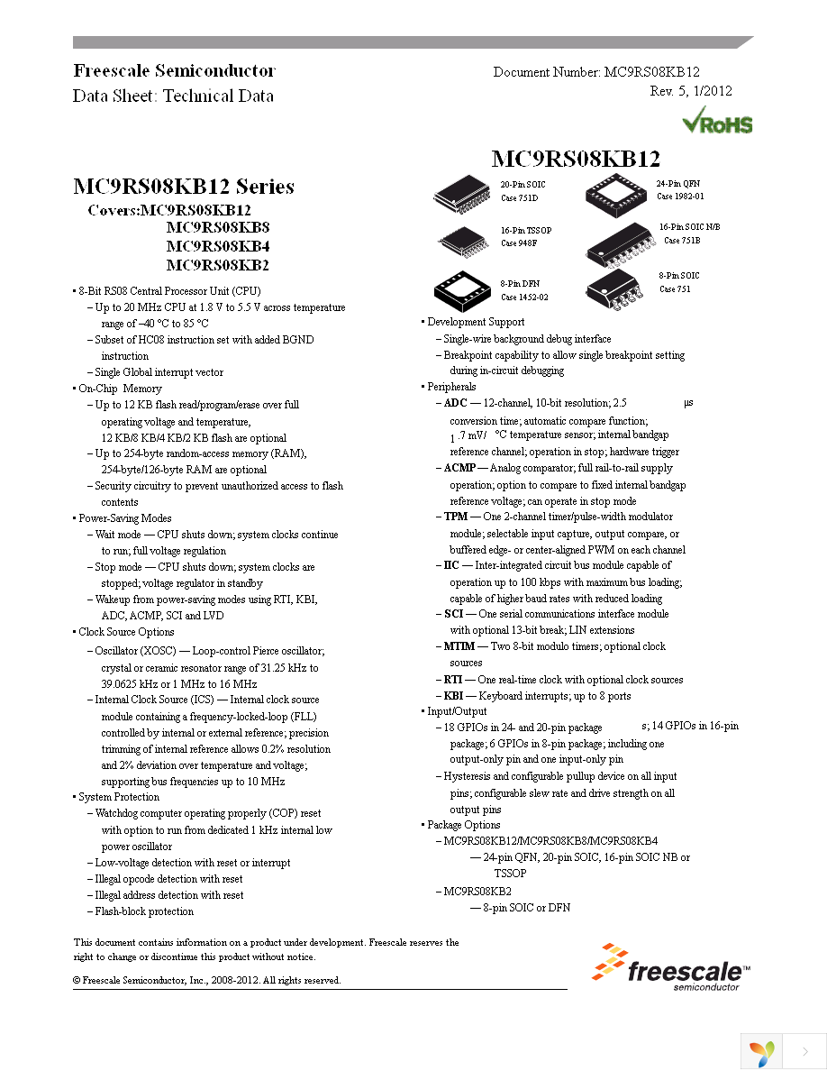 MC9RS08KB2CSC Page 3