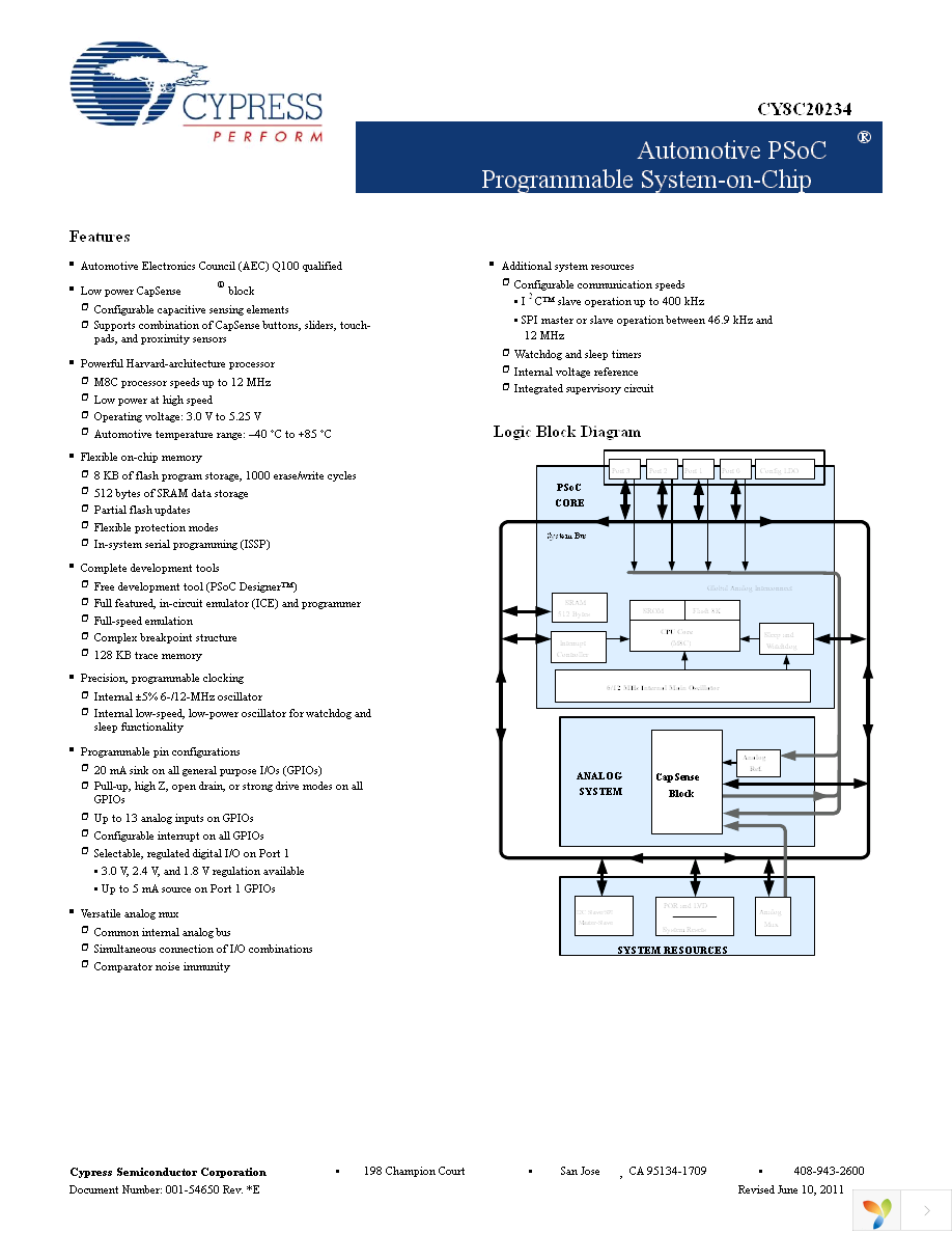 CY8C20234-12LKXA Page 1