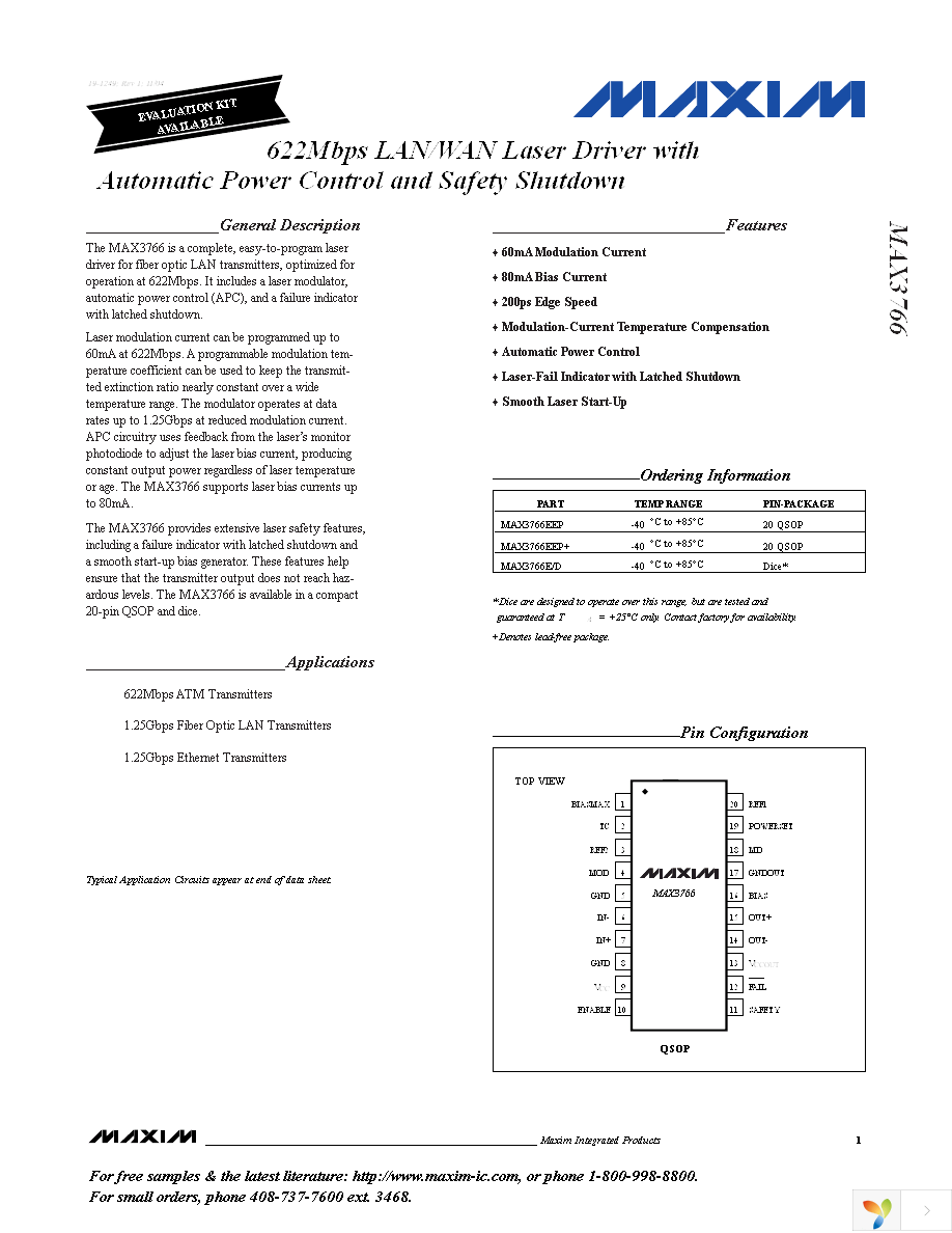 MAX3766EEP+ Page 1