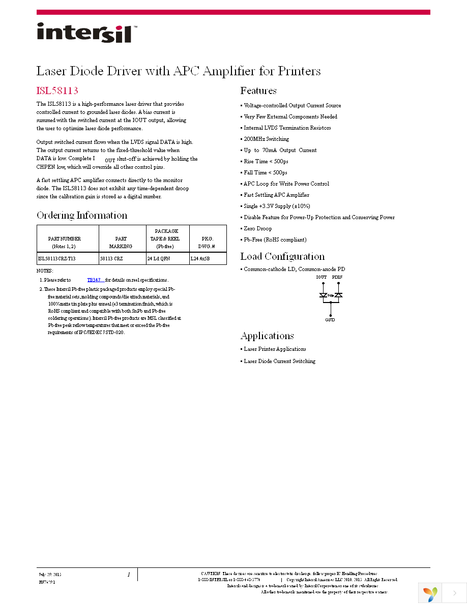 ISL58113CRZ-T13 Page 1