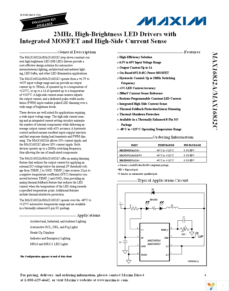 MAX16832CASA+ Page 1