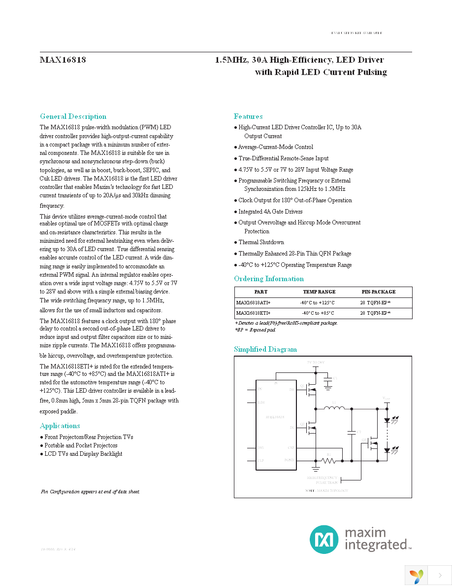 MAX16818ATI+ Page 1