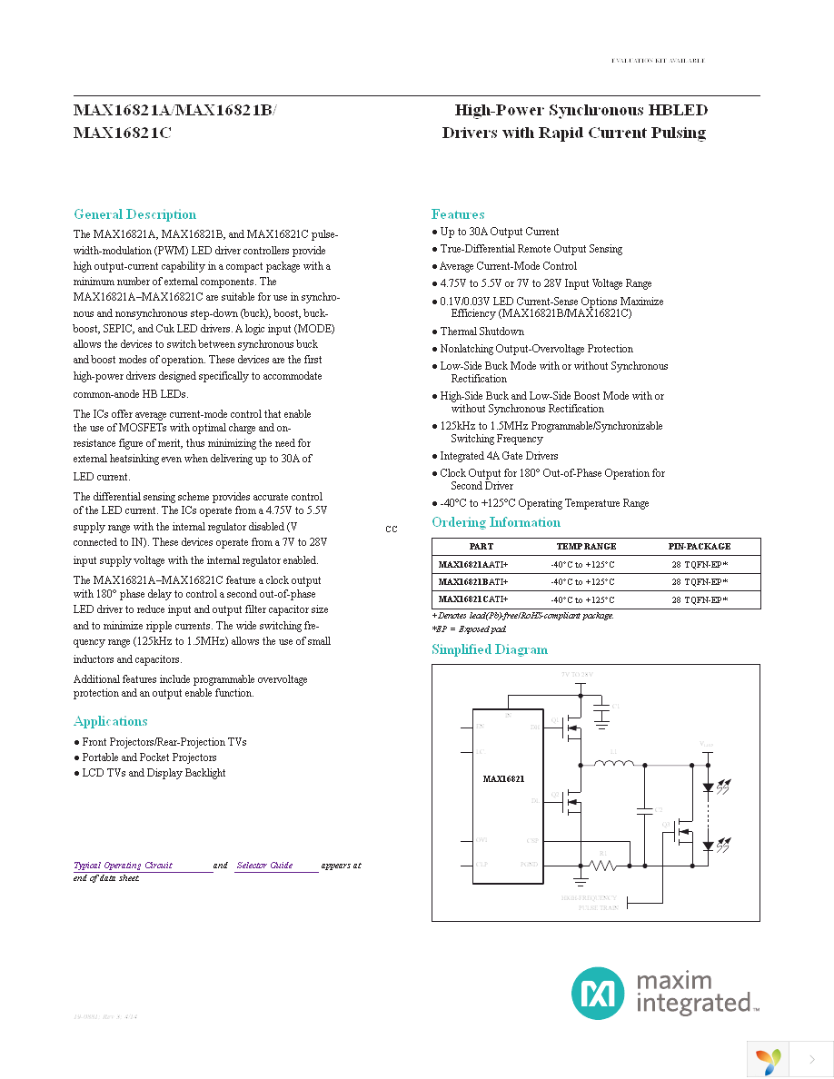 MAX16821BATI+ Page 1