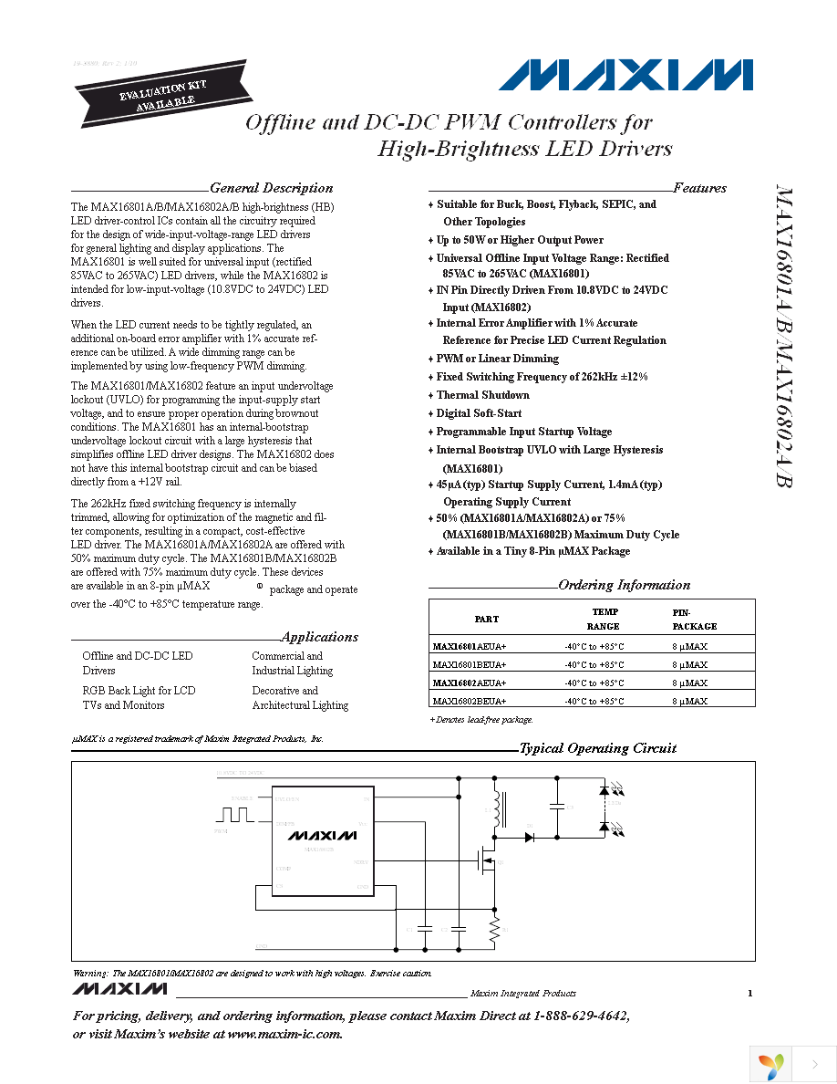 MAX16801AEUA+ Page 1