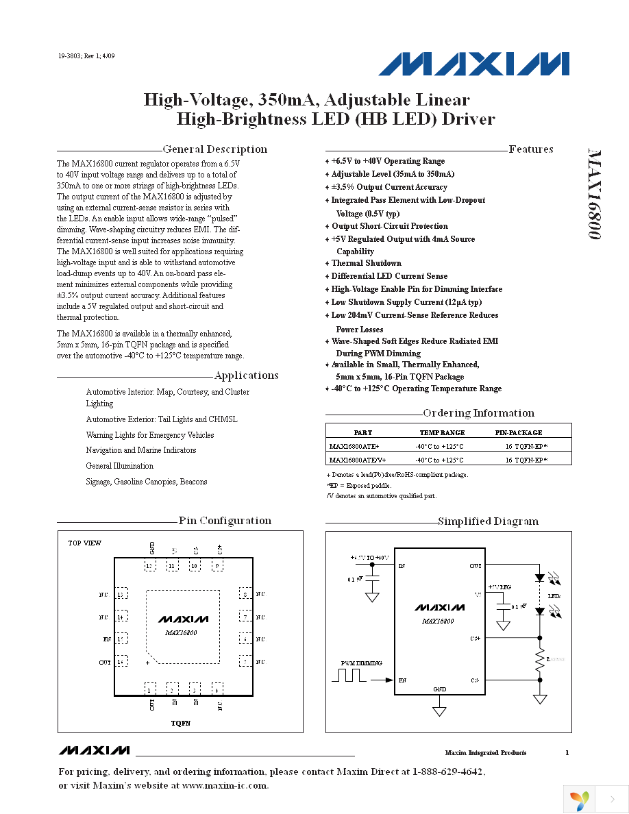 MAX16800ATE+ Page 1