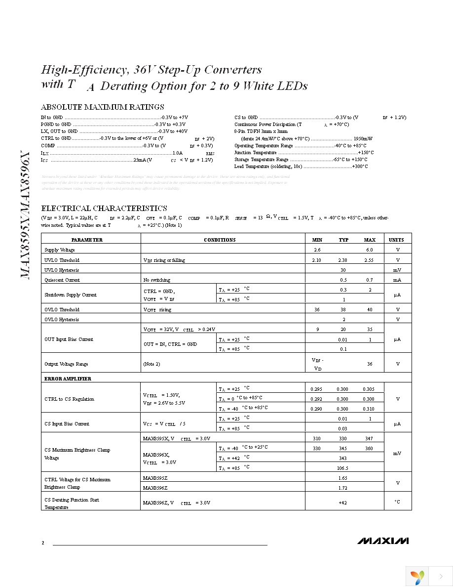 MAX8595ZETA+T Page 2