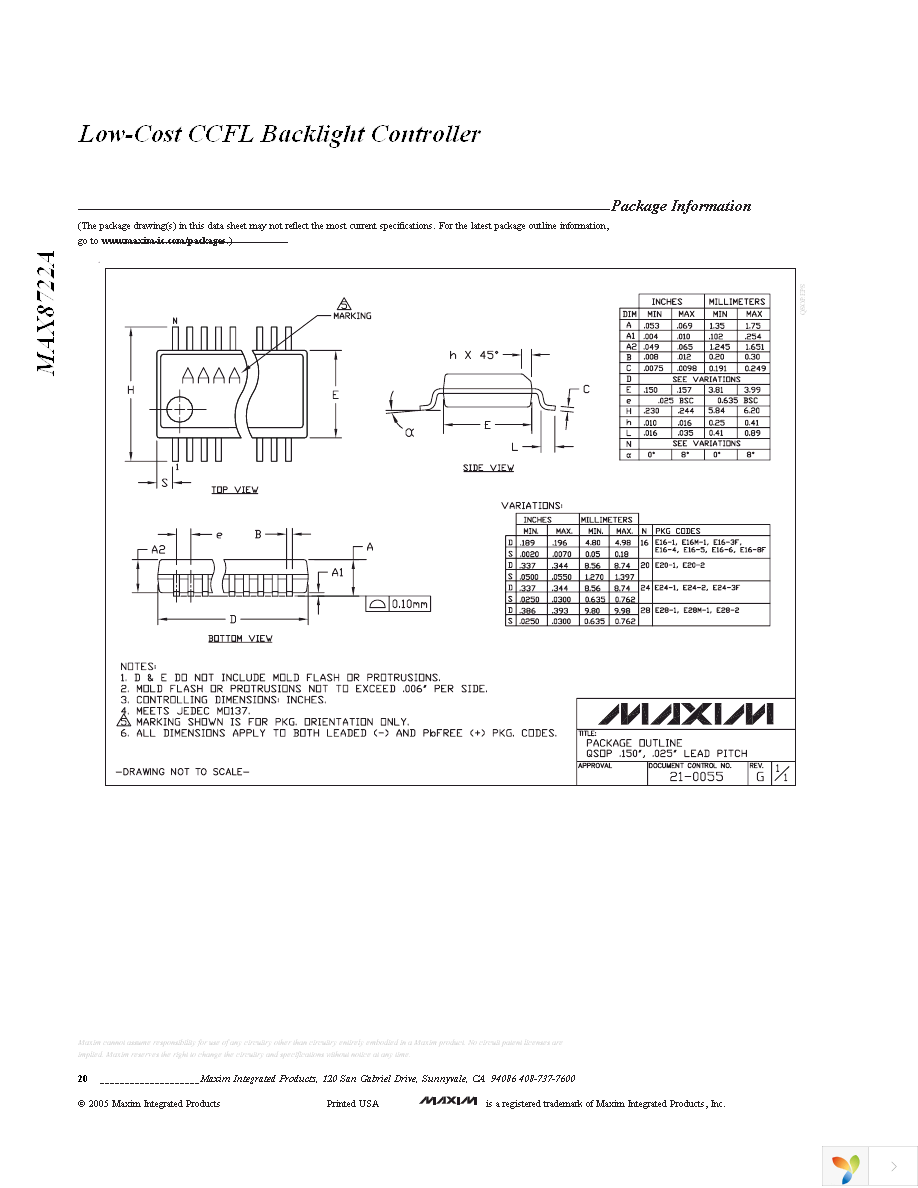 MAX8722AEEG+ Page 20