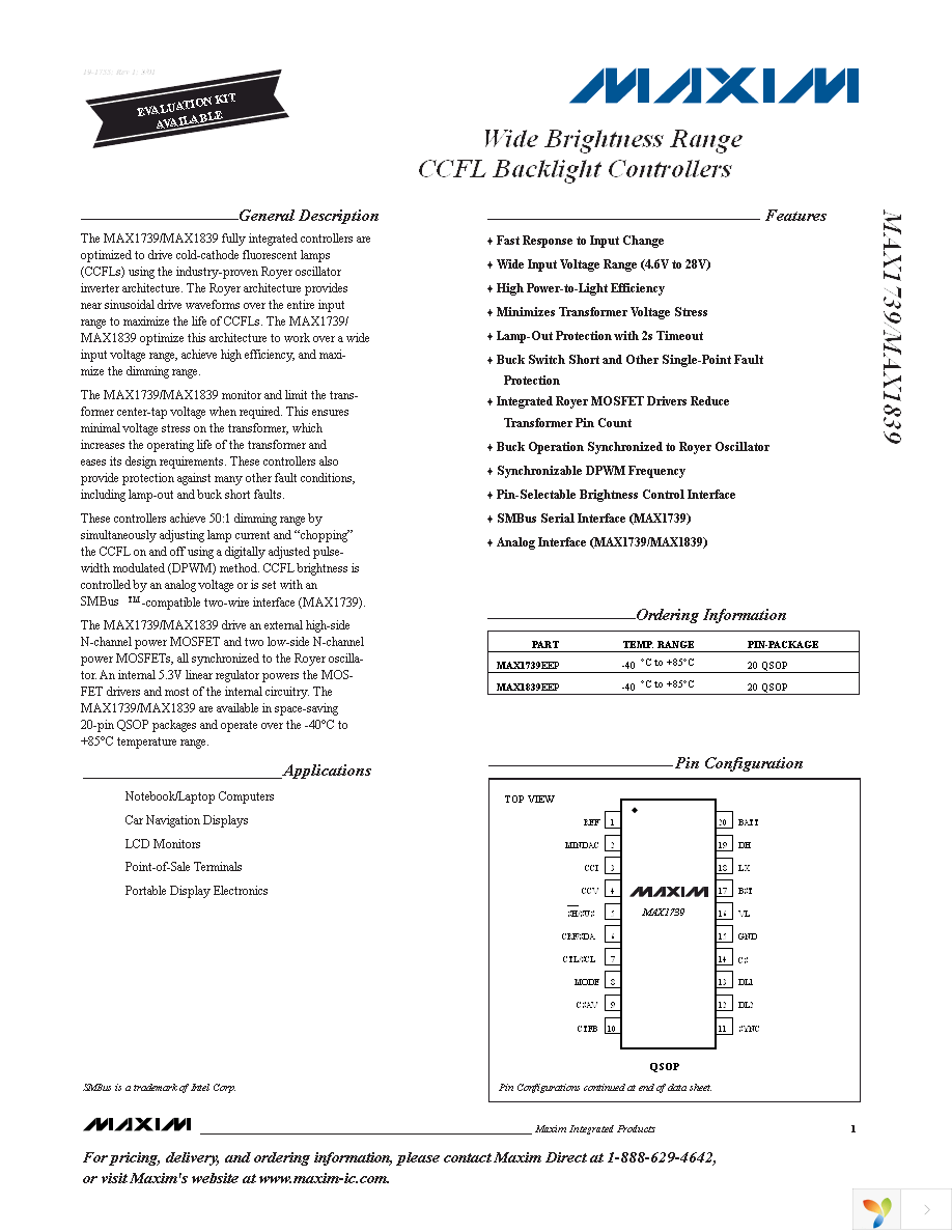 MAX1739EEP+ Page 1