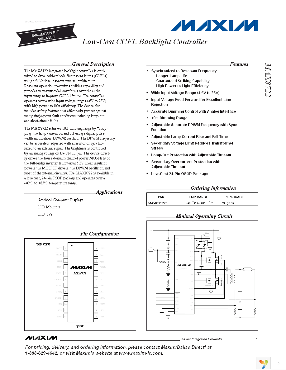 MAX8722EEG+T Page 1