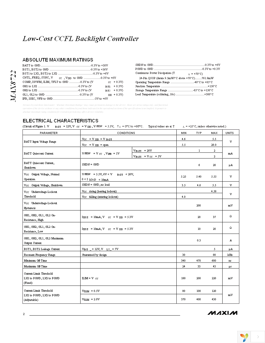 MAX8722EEG+T Page 2