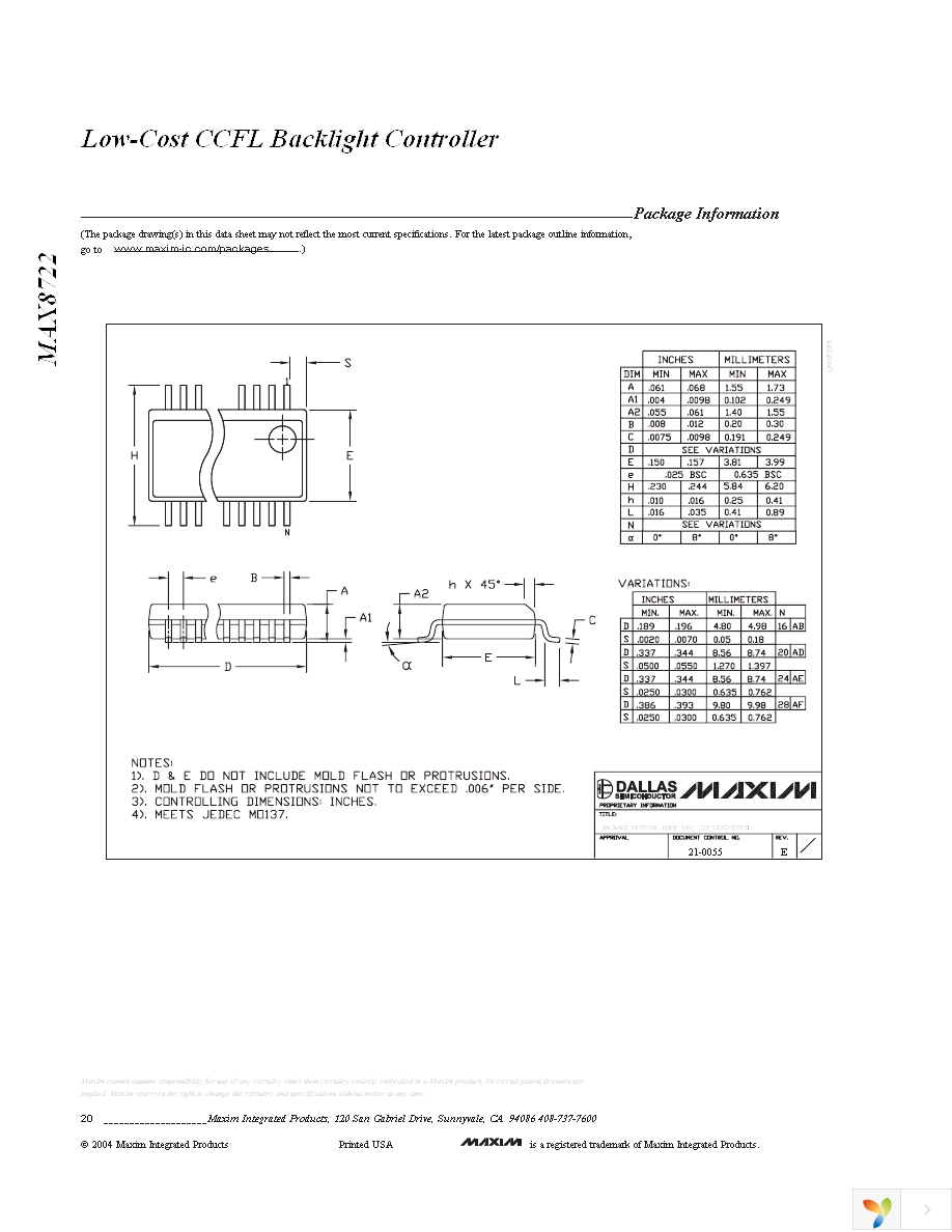 MAX8722EEG+T Page 20