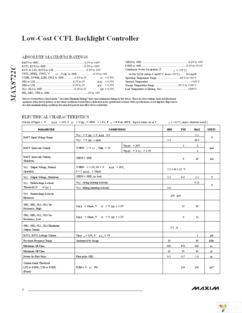 MAX8722CEEG+T Page 2