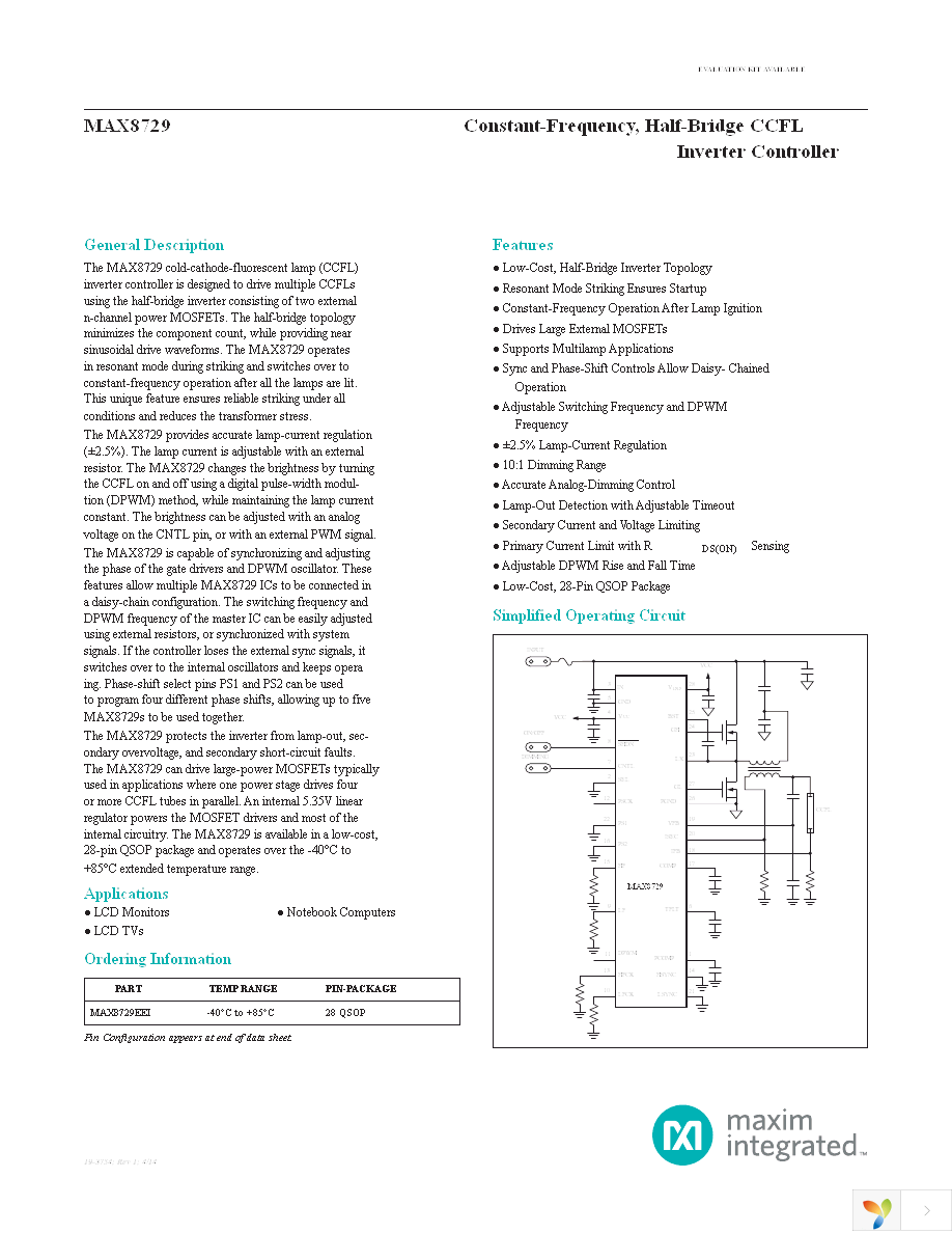 MAX8729EEI+T Page 1