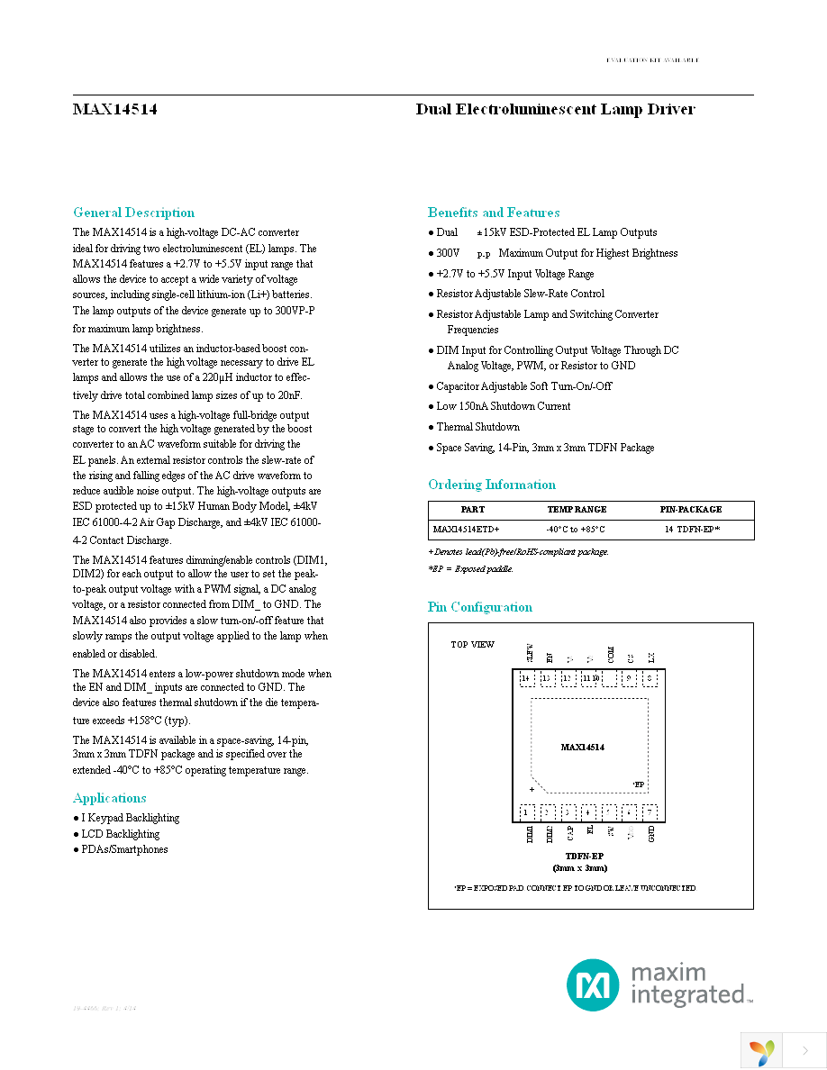 MAX14514ETD+T Page 1