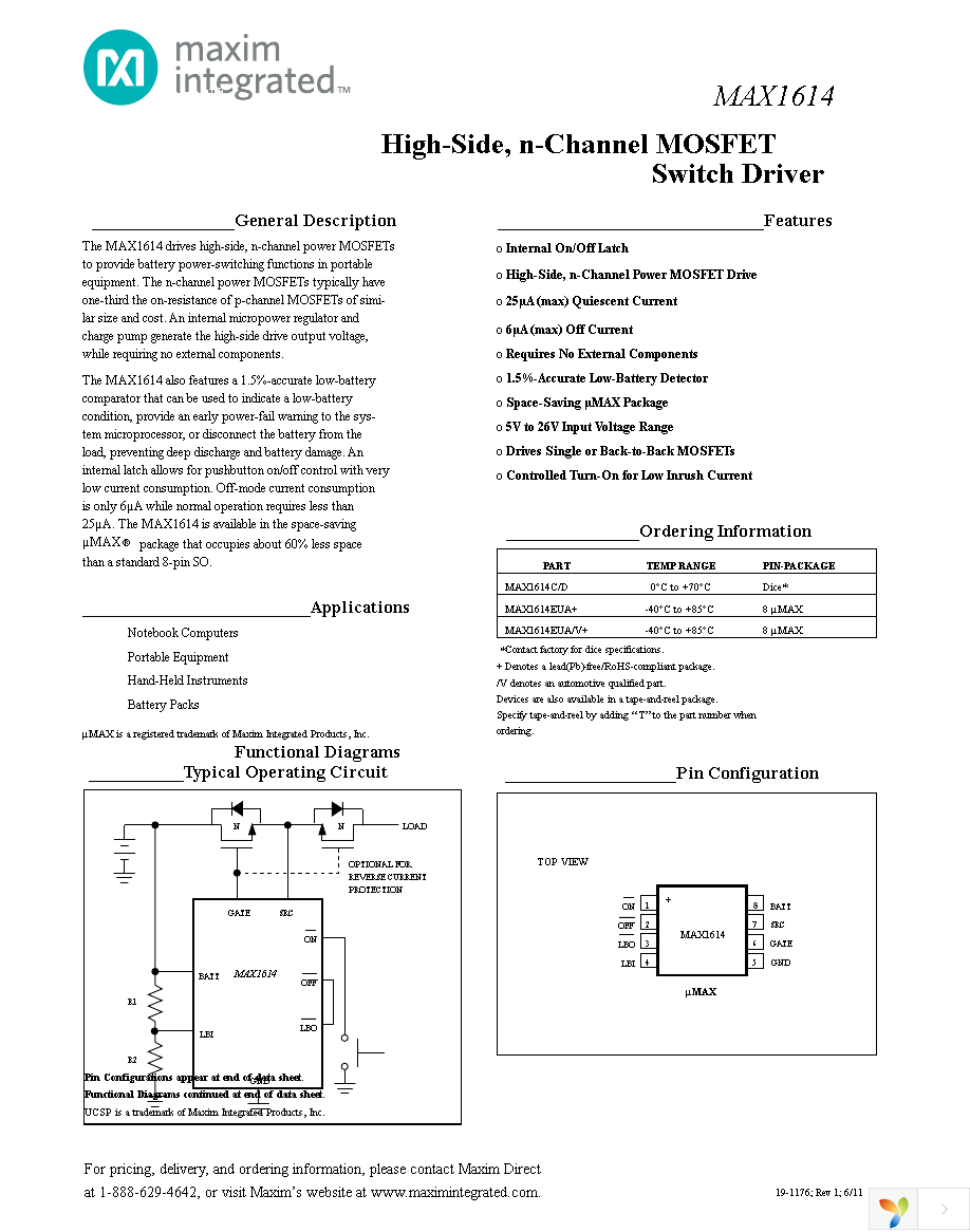 MAX1614EUA+ Page 1