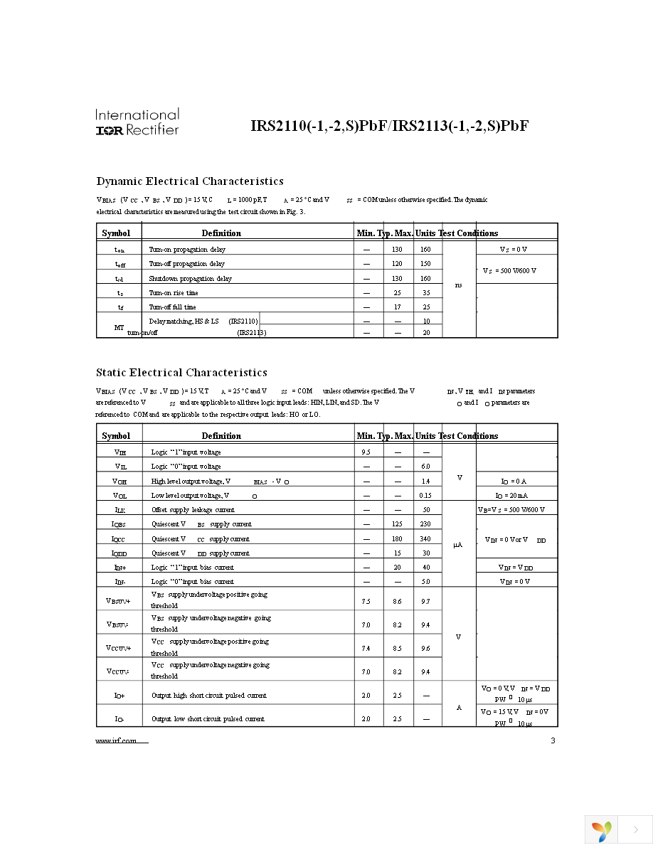 IRS2110STRPBF Page 3