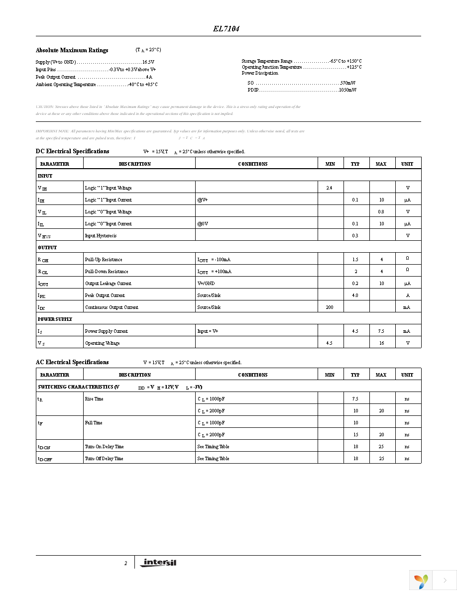 EL7104CSZ-T7 Page 2