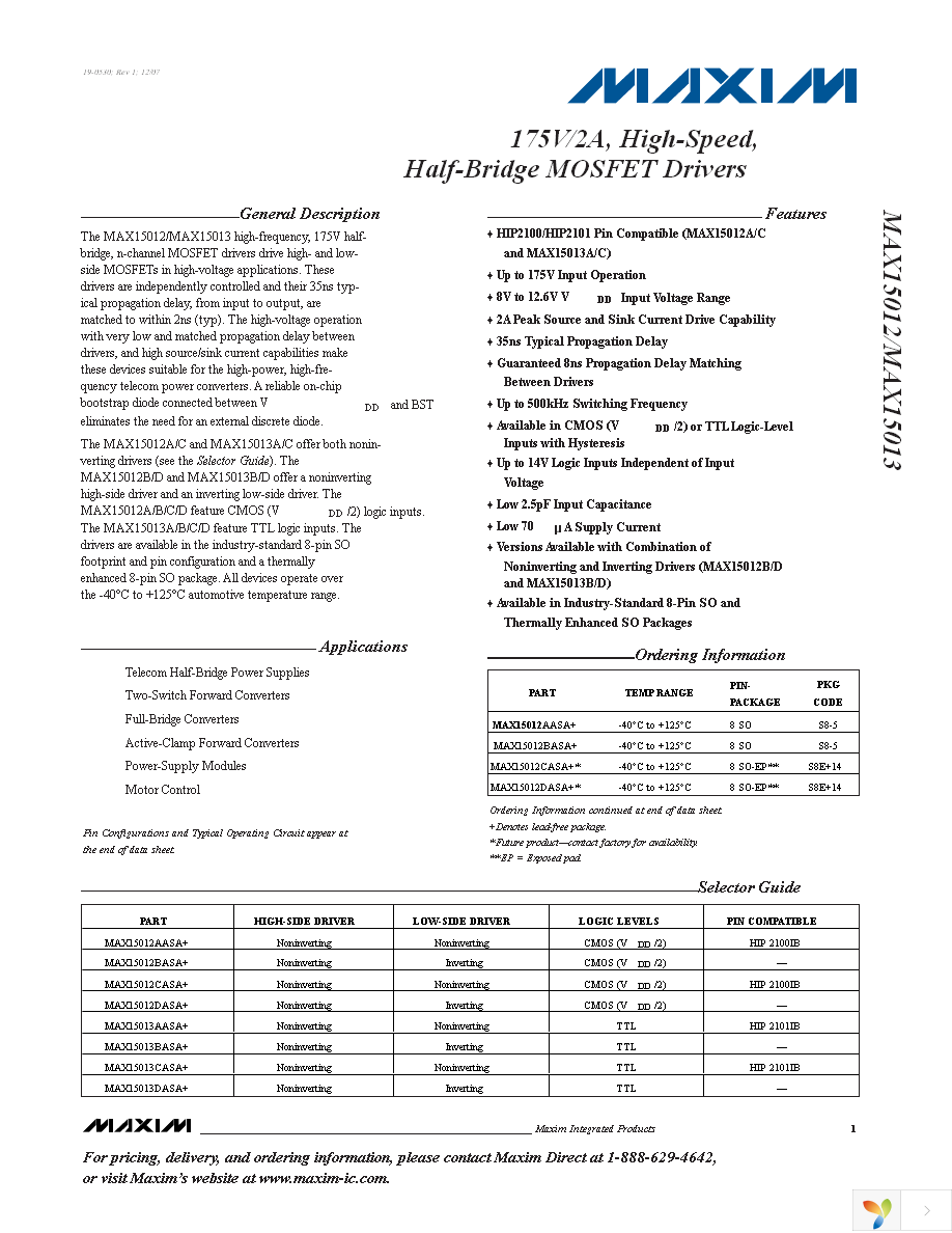 MAX15013BASA+ Page 1