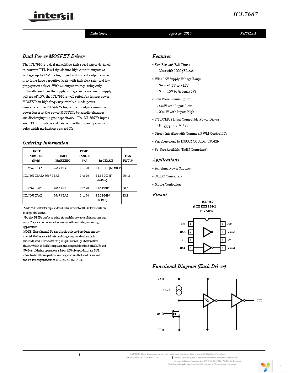 ICL7667CBAZA-T Page 1