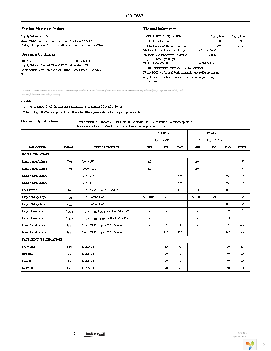 ICL7667CBAZA-T Page 2