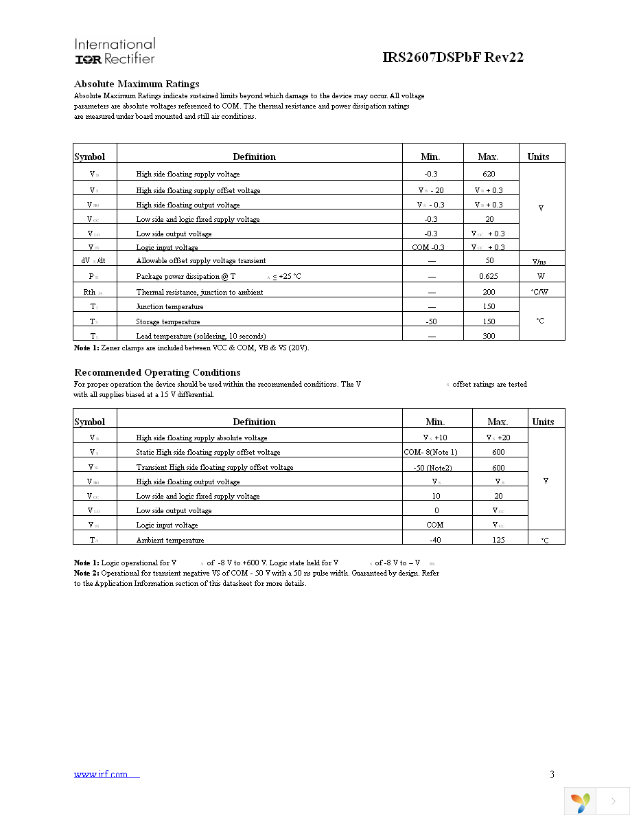 IRS2607DSTRPBF Page 3