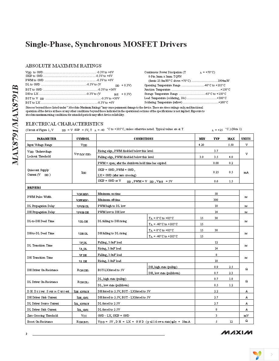 MAX8791BGTA+ Page 2