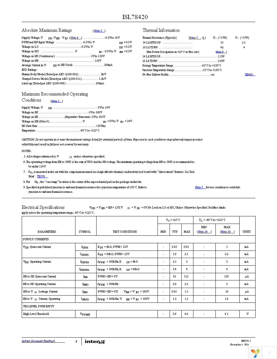 ISL78420ARTAZ Page 4