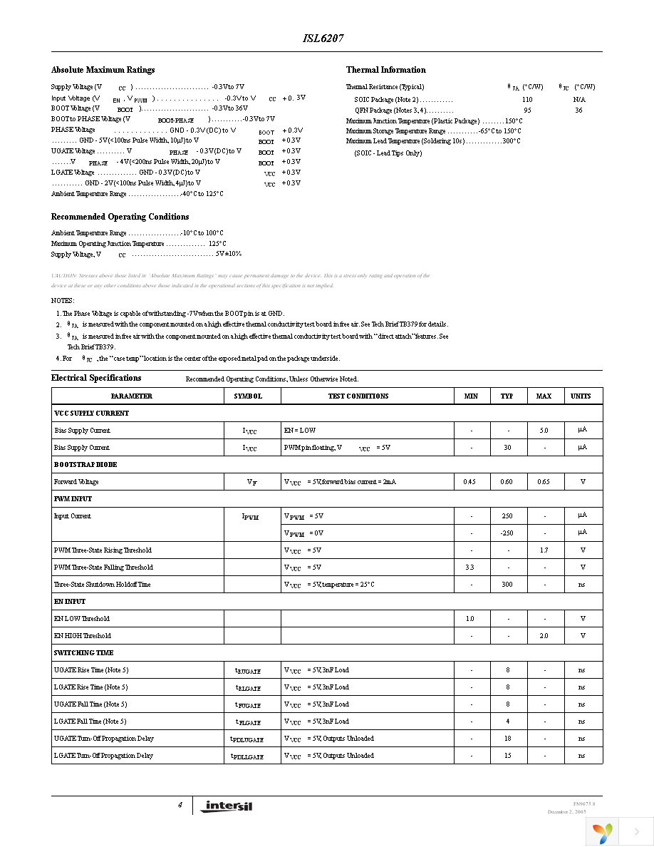 ISL6207CBZ Page 4