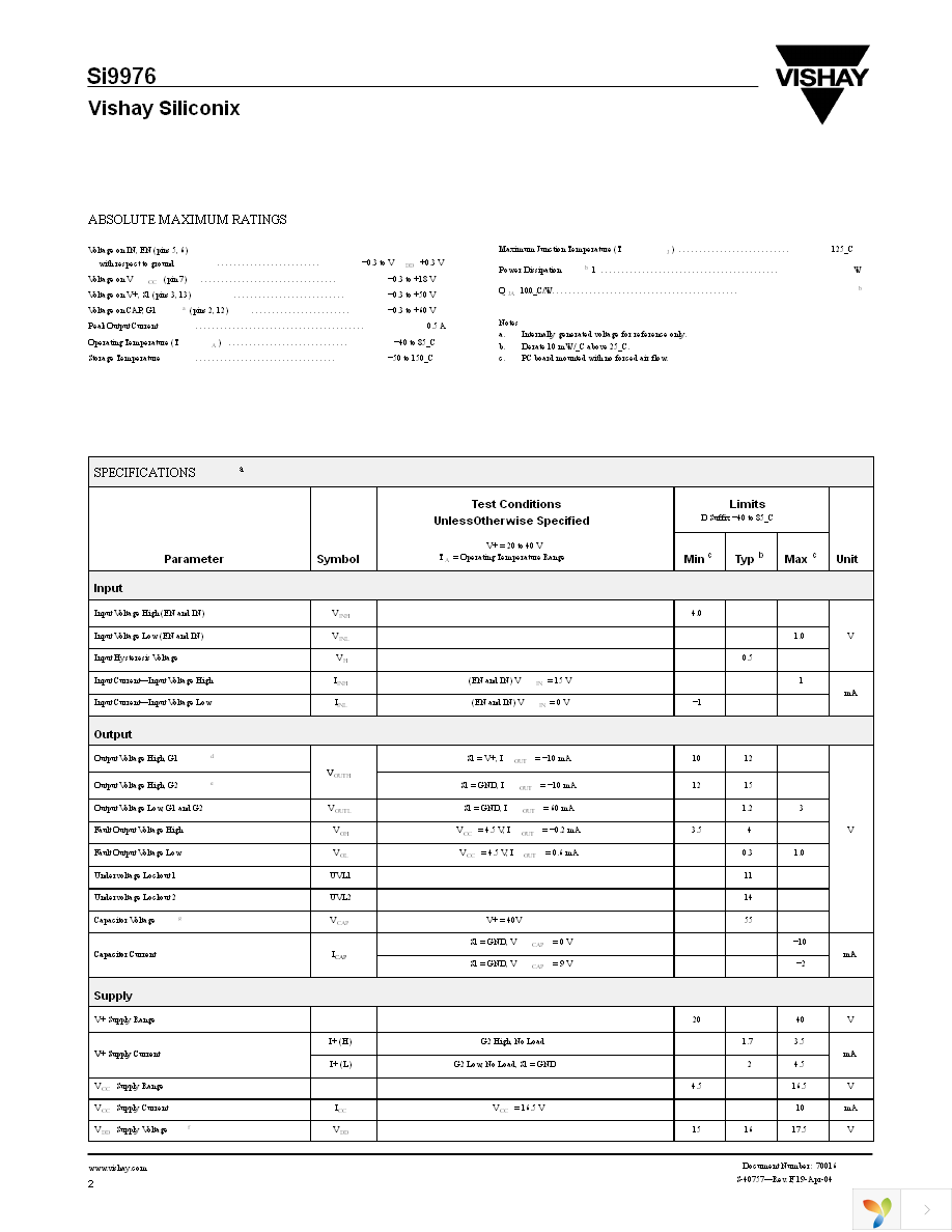 SI9976DY-T1-E3 Page 2