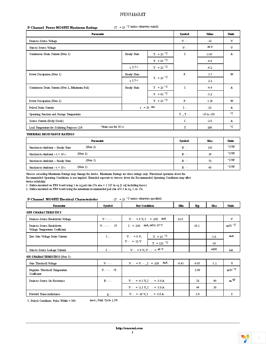 NUS3116MTR2G Page 2