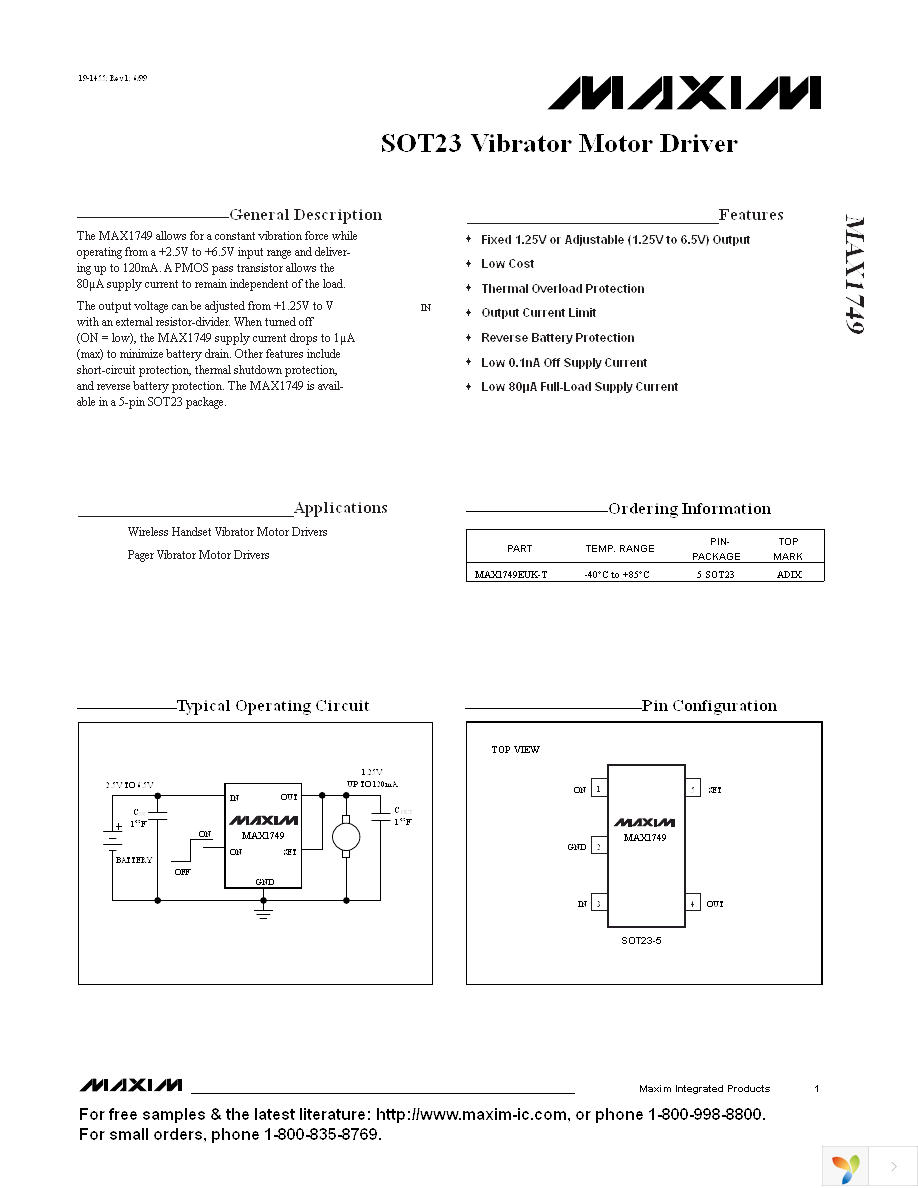 MAX1749EUK+T Page 1