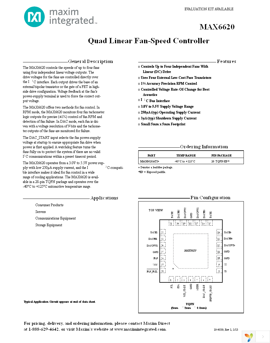 MAX6620ATI+ Page 1