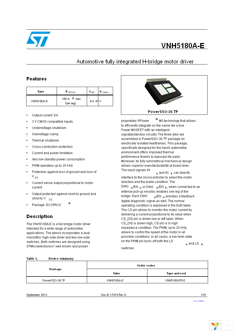 VNH5180ATR-E Page 1