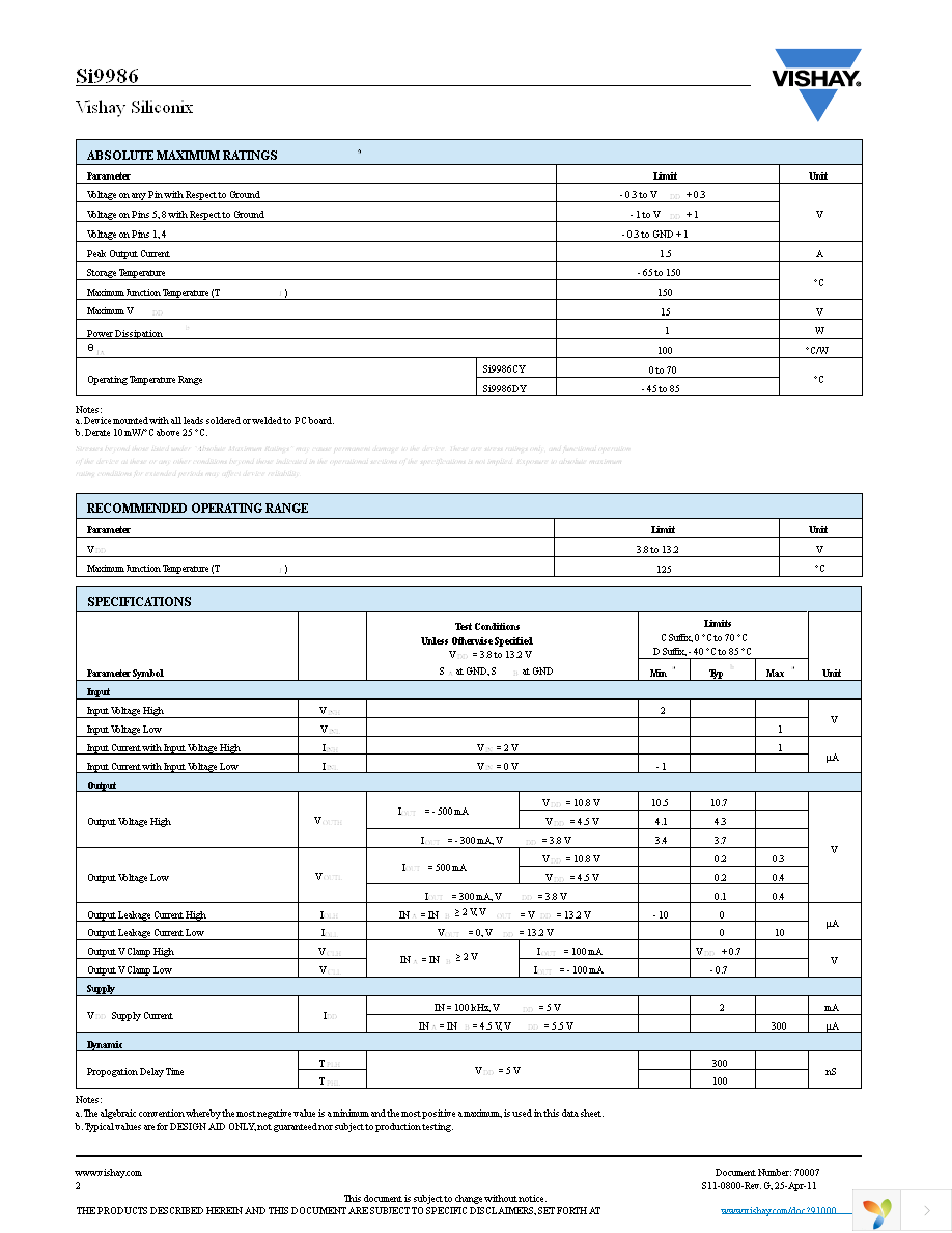 SI9986CY-T1-E3 Page 2