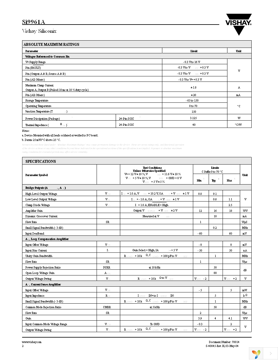 SI9961ACY-T1-E3 Page 2