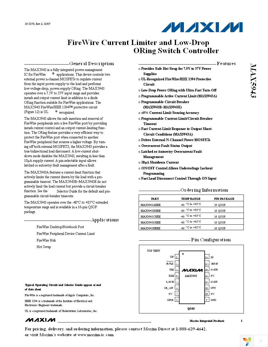 MAX5943AEEE+ Page 1