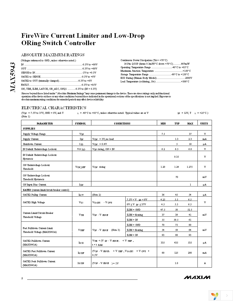 MAX5943AEEE+ Page 2