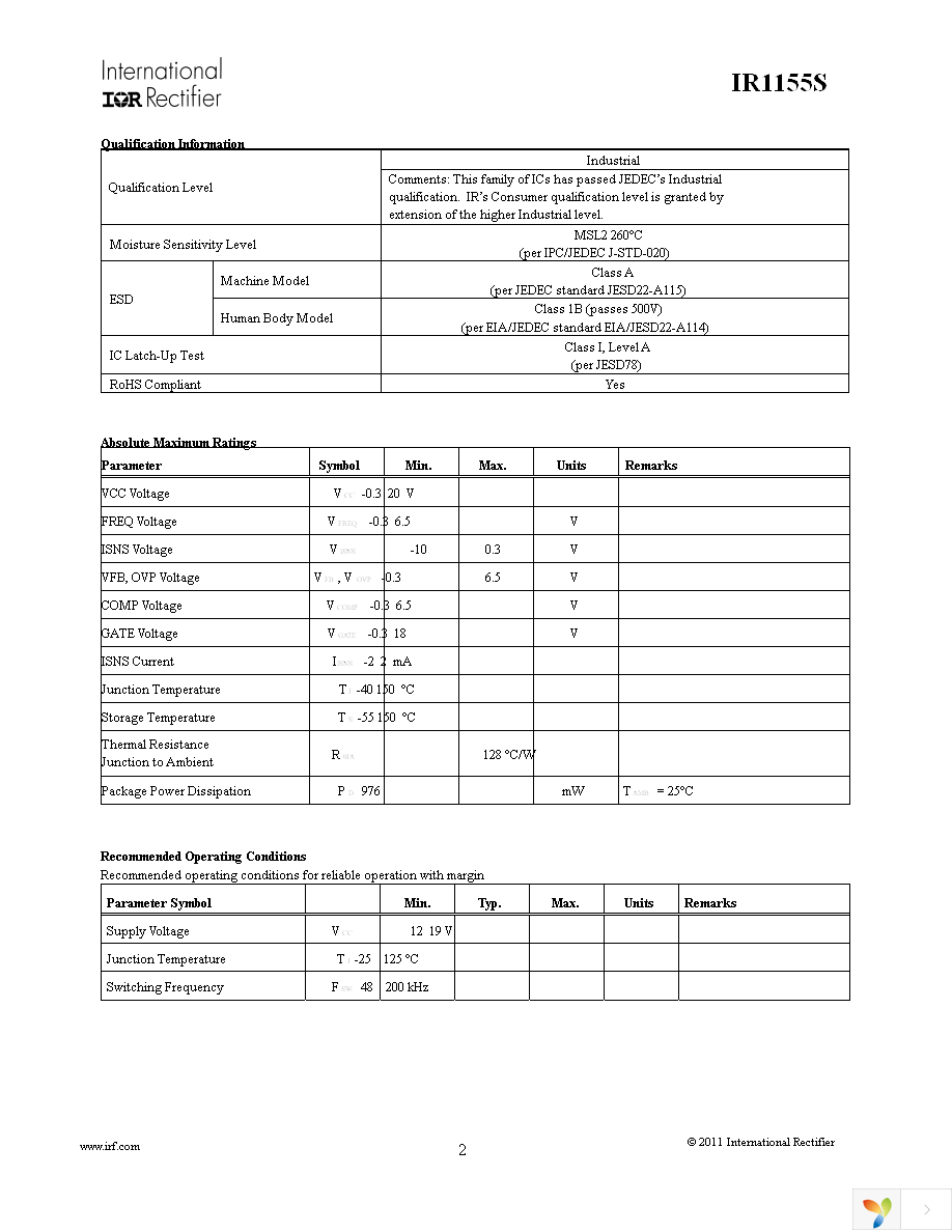 IR1155STRPBF Page 2