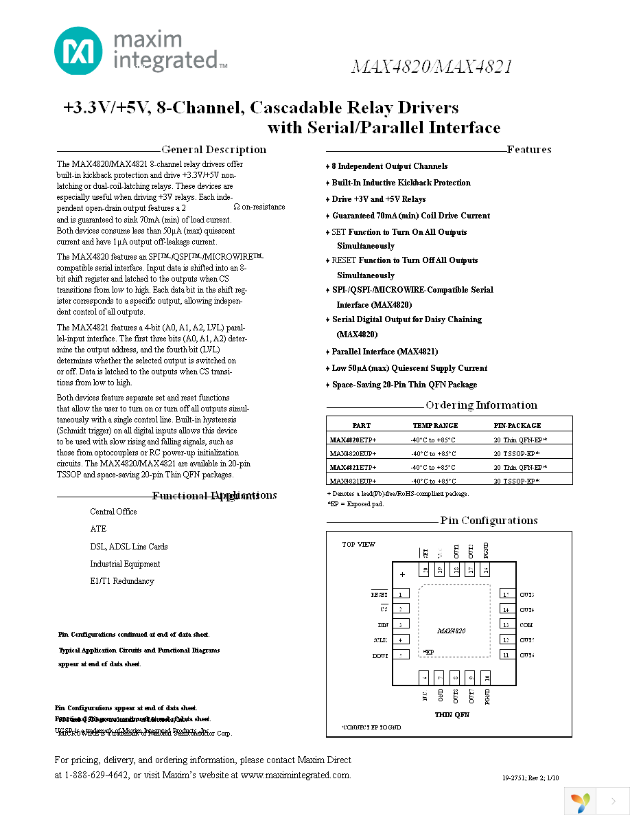 MAX4820ETP+ Page 1