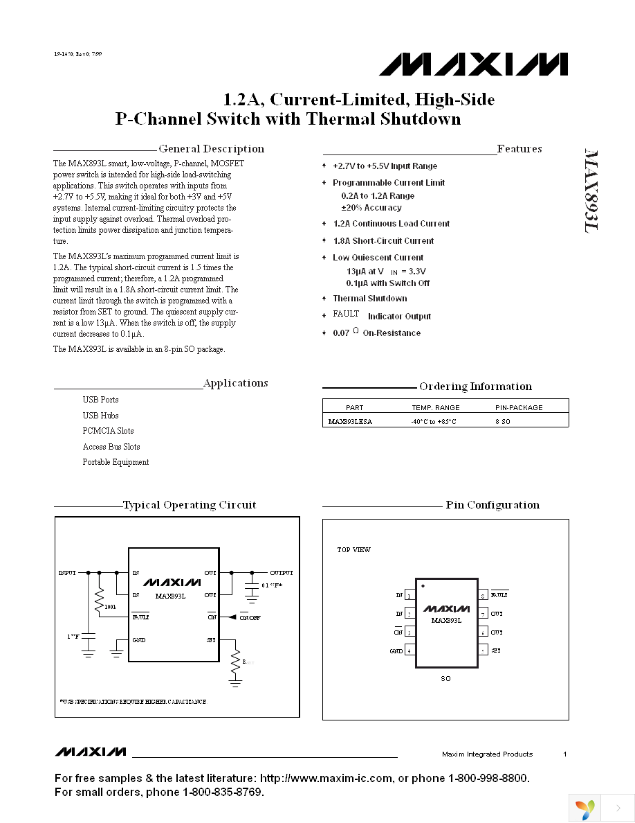MAX893LESA+ Page 1