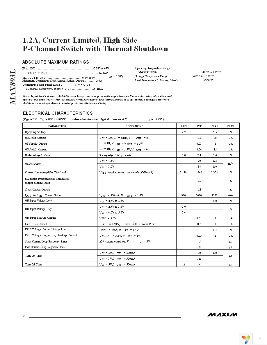 MAX893LESA+ Page 2